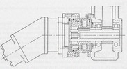 Hydraulically released, spring-loaded multi-disc brake between the hydraulic motor and gear drive