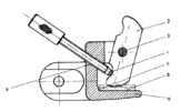 Clamp binding to the ground - Side view of the clamp, with a plan section II-II