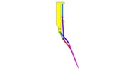 View from the left showing a mechanism named a leg mechanism and actuator therefor in position P1