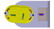 View from the top showing a mechanism named mecanism with slider and oscillating lever vith circular slider in position P0