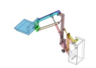ISO-view showing a mechanism named tractor with articulated arm for material handling in position P3