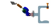 View from the top showing a mechanism named device using the movement of a belt drive in position P01