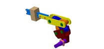 ISO-view showing a mechanism named device type linkage articulated in a quadrilateral cross in position P4