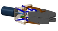 ISO-view showing a mechanism named gripping pliers with paralell bits equipped with electrical contacts in position P17