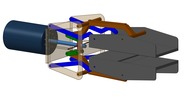 ISO-view showing a mechanism named gripping pliers with paralell bits equipped with electrical contacts in position P13