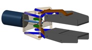 ISO-view showing a mechanism named gripping pliers with paralell bits equipped with electrical contacts in position P06