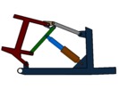 View from the front showing a mechanism named suspension system with variable leverage