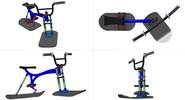 Quadruple view showing a mechanism named snowbike in position P00