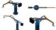 Quadruple view showing a mechanism named crane boom variable range, with automatic balancing device in position P10
