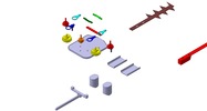 Explosion view showing a mechanism named electric hedge trimmer
