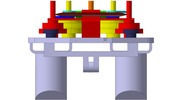 View from the front showing a mechanism named electric hedge trimmer in position P2