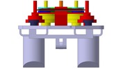 View from the front showing a mechanism named electric hedge trimmer in position P1