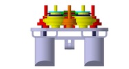 View from the back showing a mechanism named electric hedge trimmer in position P0