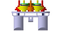 View from the back showing a mechanism named electric hedge trimmer in position P1