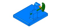 ISO-view showing a mechanism named slide and crank mechanism with a slide circular in position P2