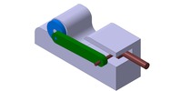 ISO-view showing a mechanism named A slider-crank mechanism with adjustable crank length in position P4