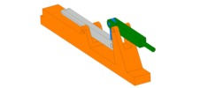 ISO-view showing a mechanism named four-bar mechanism of a hand lever shear in position P00