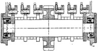 Two-stroke and six-cylinder diesel engine equipped with roller ball bearings