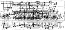 Scheme of a PACIFIC locomotive, lateral view