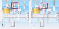 a) View open platform leg. b) View closed platform leg