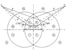 superposition of the coupling triangles of the replacement gears at simultaneous scaling on similar lenghts AB