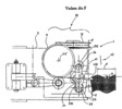 Device for applying a cable on a rotating surface - bottom of the device by arrow F