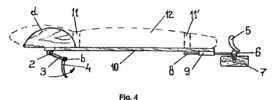 Board type hydrofoil  with hand-operated engines - side view of the air mattress support used as hydrofoil board