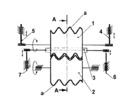 Sheet metal curving and corrugating device - longitudinal section of curved and corrugated iron plate device