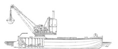 Crane and grab mounted on a Barge