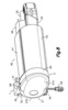 Partial perspective view of the hood assembly for awning support device and tilt adjustment.