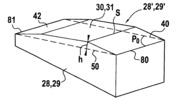 Perspective view of a wedge which first surface, or contact surface, is composed by three parts.