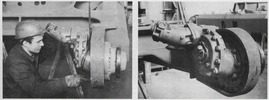Installation of the complete driving gear in the car of a roller caterpillar vehicle by inserting and screwing