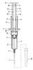 Safety syringe with retractable needle - Assembled view of the syringe, partial section