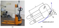 a) Mobile robot inside the laboratory b) Path of the power wheel center
