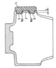 View in axial section of the valve pushing device to explain the coupling structures