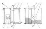 Vertical section through the container provided with roller and paddle of the dough kneading unit