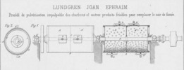 Tav. XIV, Lundgren Joan Ephraim, Procédé de pulvérisation impalpable des charbons et autres produits friable pour remplacer le noir de firmée