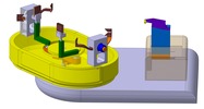 ISO-view showing a mechanism named mecanism with slider and oscillating lever vith circular slider in position P0