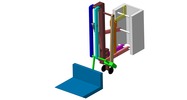 ISO-view showing a mechanism named tractor with articulated arm for material handling in position P1