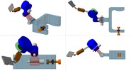 Quadruple view showing a mechanism named device using the movement of a belt drive in position P10