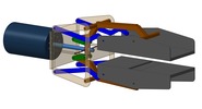 ISO-view showing a mechanism named gripping pliers with paralell bits equipped with electrical contacts in position P11