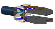 ISO-view showing a mechanism named gripping pliers with paralell bits equipped with electrical contacts in position P09