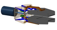 ISO-view showing a mechanism named gripping pliers with paralell bits equipped with electrical contacts in position P12
