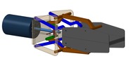 ISO-view showing a mechanism named gripping pliers with paralell bits equipped with electrical contacts in position P20