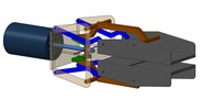 ISO-view showing a mechanism named gripping pliers with paralell bits equipped with electrical contacts in position P15