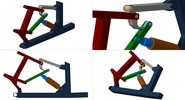 Quadruple view showing a mechanism named suspension system with variable leverage in position P20