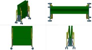 Quadruple view showing a mechanism named ping-pong table locking with an indexing finger in position P00