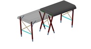 ISO-view showing a mechanism named folding massage table in position P01