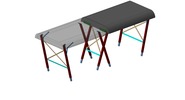 ISO-view showing a mechanism named folding massage table in position P03