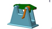 ISO-view showing a mechanism named slide mechanism, with three elements of the gripper of a camera in position P2